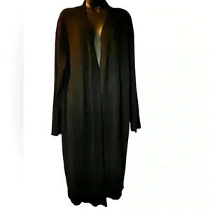 Plus Sized 2 XL Extra‎ Long Black Ribbed Cardigan By Terra & Sky Long Sleeve